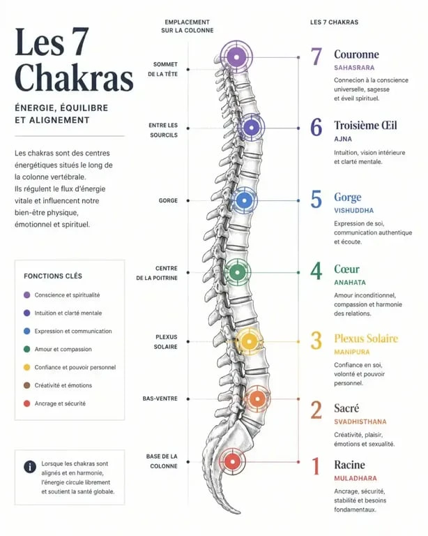 Schéma des chakras pour une séance de massage tantra à Paris