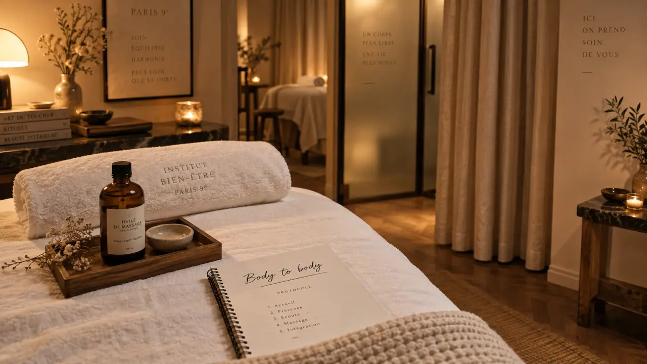 Massage body body paris 9eme en institut cosy, table de massage et huile