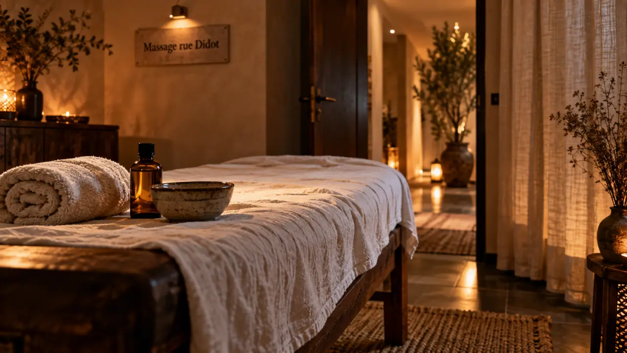 Massage rue didot paris 14 : table, huile et serviette chaude
